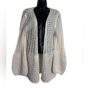 PINK LILY Women's Open Front Ivory Loose Weave Cardigan